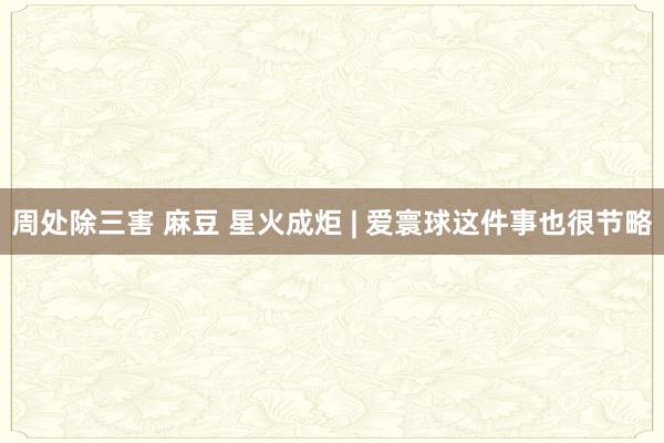 周处除三害 麻豆 星火成炬 | 爱寰球这件事也很节略