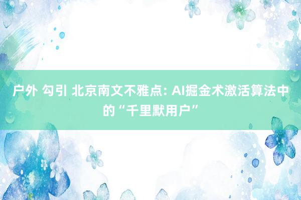 户外 勾引 北京南文不雅点: AI掘金术激活算法中的“千里默用户”